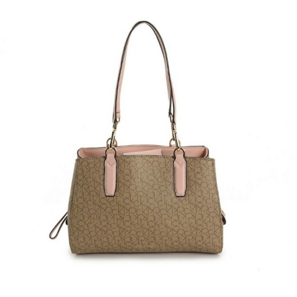 🆕️ Calvin Klein Trip Monogram logo shoulder bag in tan & blush faux leather